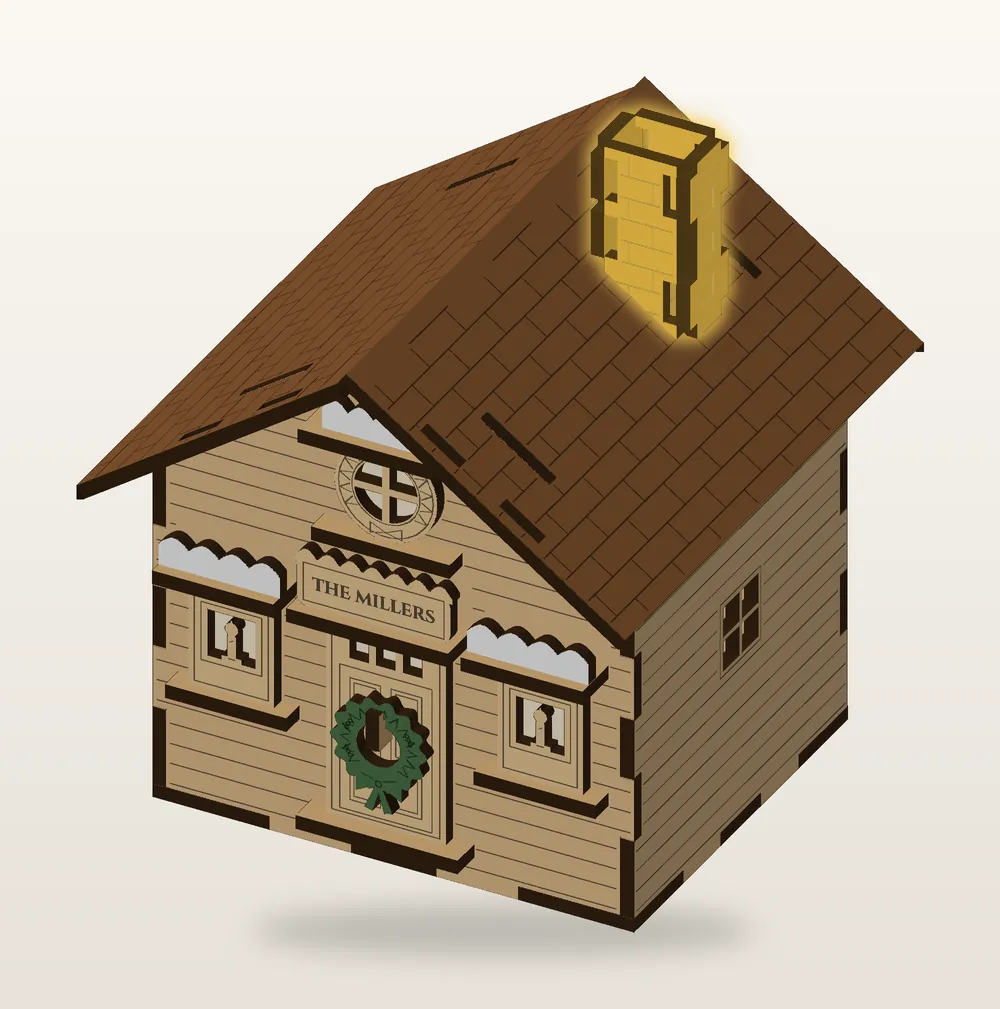 Step 10, chimney: the new pieces shown in gold