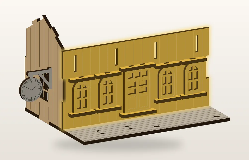 Step 5, long front wall: the new pieces shown in gold