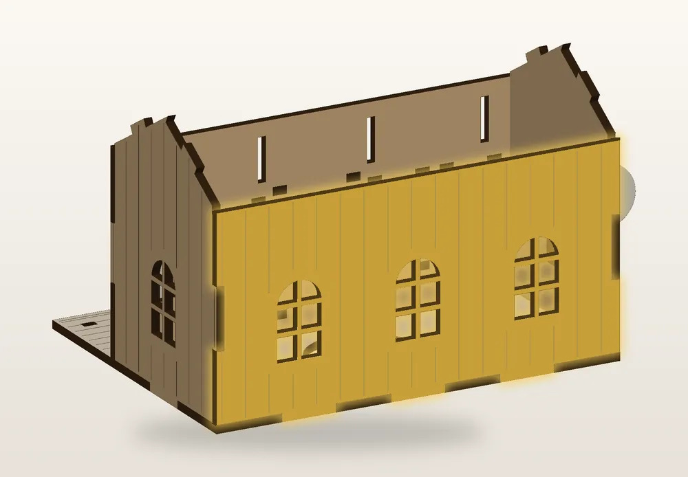 Step 7, long back wall: the new piece shown in gold