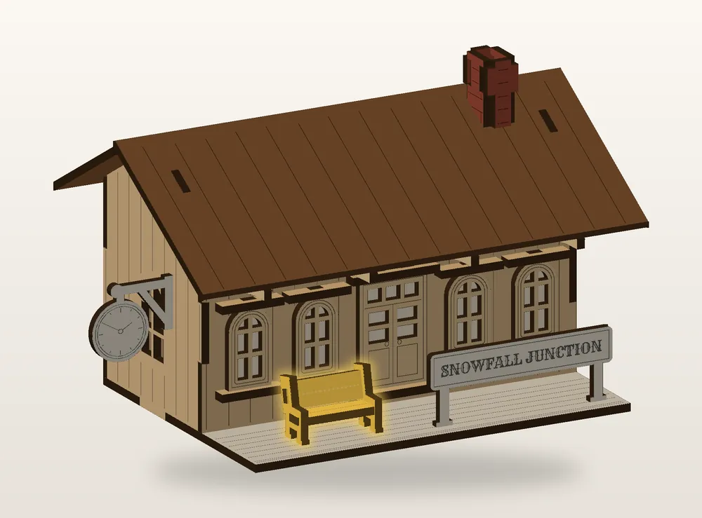 Step 13, the bench: the new pieces shown in gold