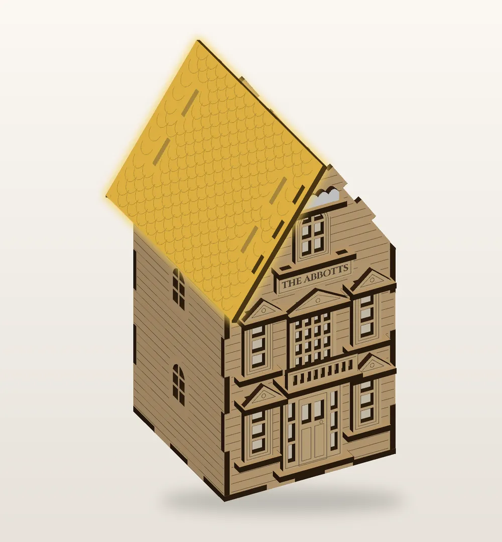 Step 10, roof, left side first: the new piece shown in gold